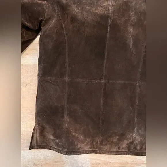 Suede leather brown fur lined jacket - Picture 7 of 14